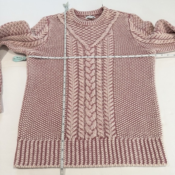 LL Bean Signature Pink Fisherman Cotton Cable Crew Neck Pullover Sweater SMALL - Picture 6 of 9